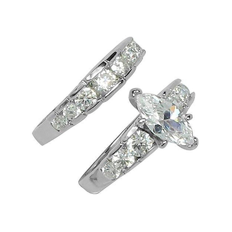 Large Prong-Set Two-Ring Marquise Cut Wedding Set Stainless Steel Ring