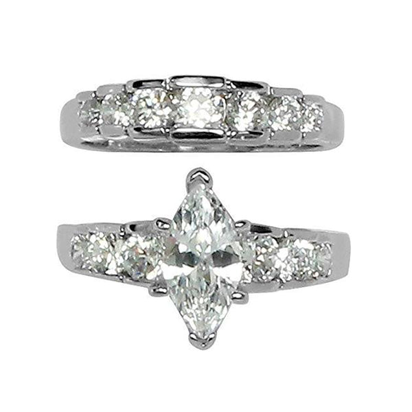 Large Prong-Set Two-Ring Marquise Cut Wedding Set Stainless Steel Ring
