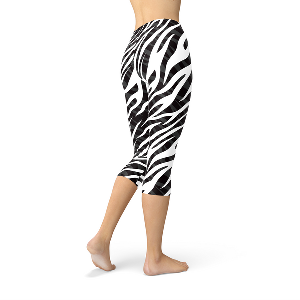 Womens Zebra Stripes Capri Leggings